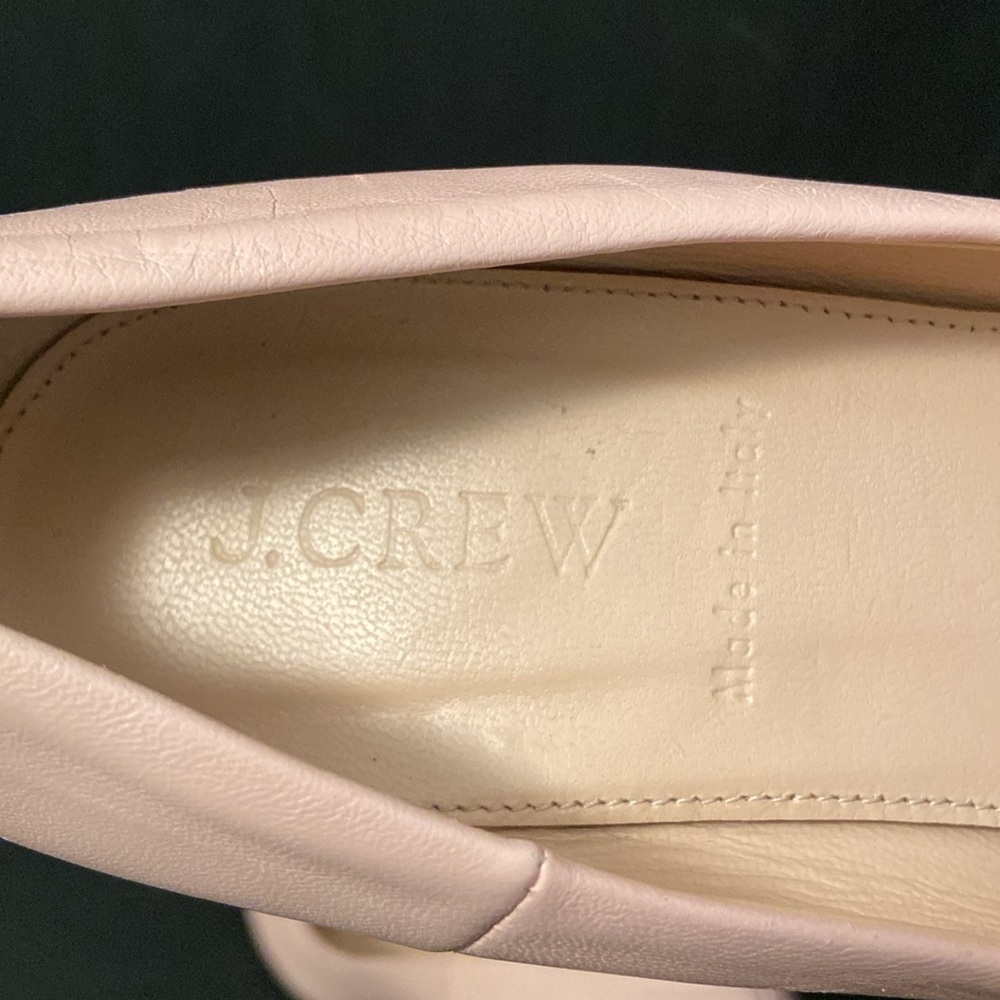 J. Crew Lena Faded Blush Leather Black Cap Toe Pump Sz 38/7.5 Block Heels Italy - Picture 5 of 8